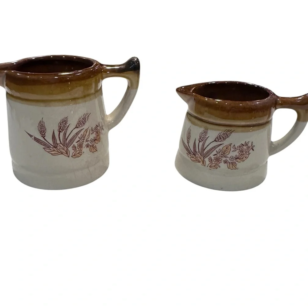 Vintage Brown Drip Glaze Stoneware Creamer Pitcher Set –‎ Wheat Floral Design